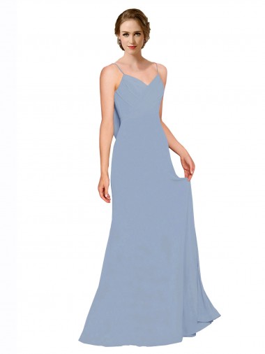 Cheap Cowl Back Long Chiffon Slip Bridesmaid Dress with Straps Canada