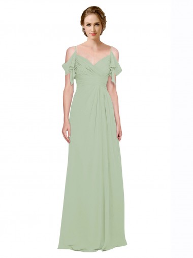 Cheap Split Cold Shoulder Draped A-Line Chiffon Bridesmaid Dress Canada