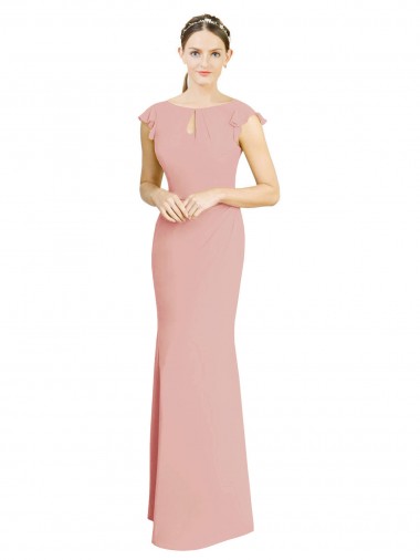 Cheap Chiffon Cap Sleeves Long Bridesmaid Dress with Keyhole Canada