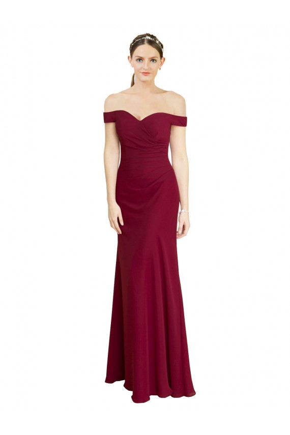 Cheap Off the Shoulder Long Chiffon Bridesmaid Dress with Pleats Canada