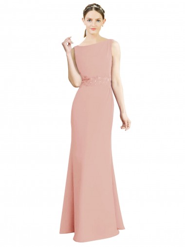 Cheap Full Length Long Chiffon Bridesmaid Dress with Pleated Lace Waist Canada