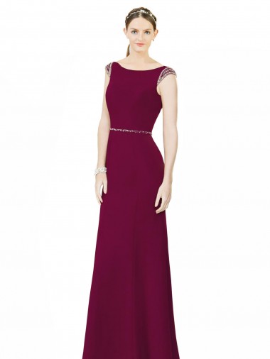 Cheap Slim Chiffon Bridesmaid Dress with Embellished Capped Sleeves Canada