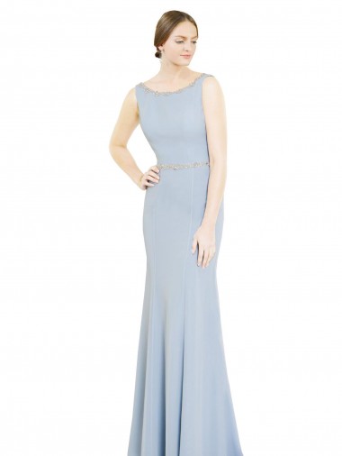 Cheap Full Length Chiffon Bridesmaid Dress with Sparkly Neckline and Belt Canada