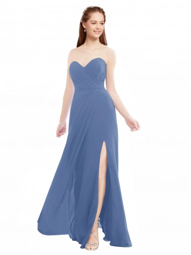 Cheap Classic Strapless Bridesmaids Dress with Draped Sweetheart Bodice and Side Slit Canada