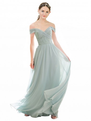 Cheap Romantic Bridesmaid Dress with Embroidered Off the Shoulder Bodice Canada