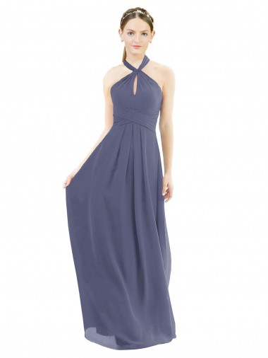 Cheap High Halter Neck Chiffon Bridesmaid Dress with Twist-Tie Canada