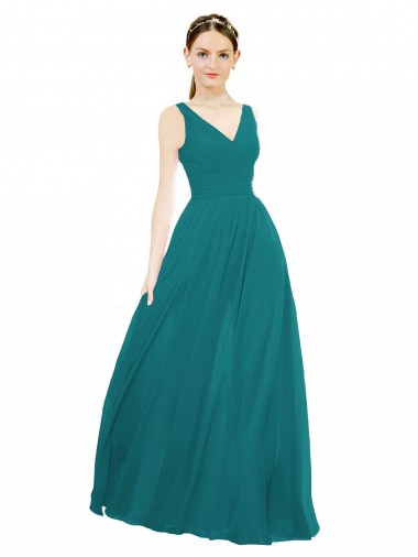 Cheap Figure Flattering Chiffon Bridesmaid Dress with Draped V-Neck Bodice Canada