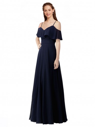 Cheap Chiffon Bridesmaids Dress with Off the Shoulder Ruffle Detail Canada