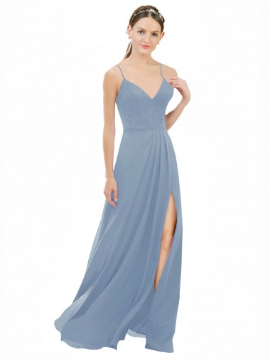 Cheap Sexy Chiffon Bridesmaid Dress with V-Neck Lace Bodice Canada