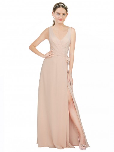 Cheap Chiffon Bridesmaids Dress with Matching Chiffon Tie Sash Canada