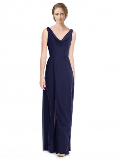 Cheap Cowl Neck Deep V-Back Chiffon Bridesmaid Dress with Side Front Slits Canada