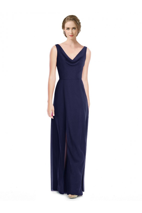 Cheap Cowl Neck Deep V-Back Chiffon Bridesmaid Dress with Side Front Slits Canada