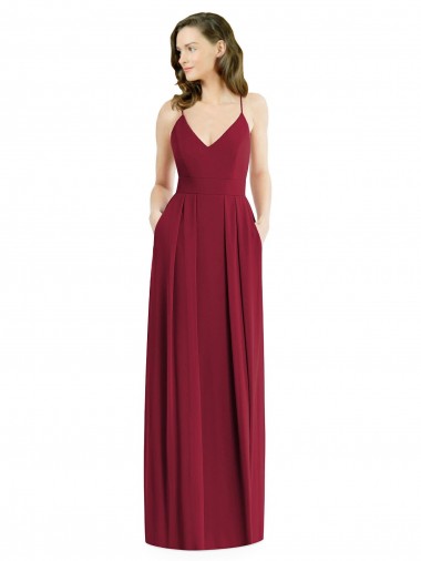 Cheap Pleated Skirt Chiffon Maxi Bridesmaid Dress with Pockets Canada