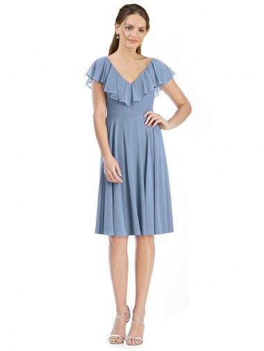 Cheap Cocktail Length V-Neck V-Back Short Chiffon Bridesmaid Dress Canada