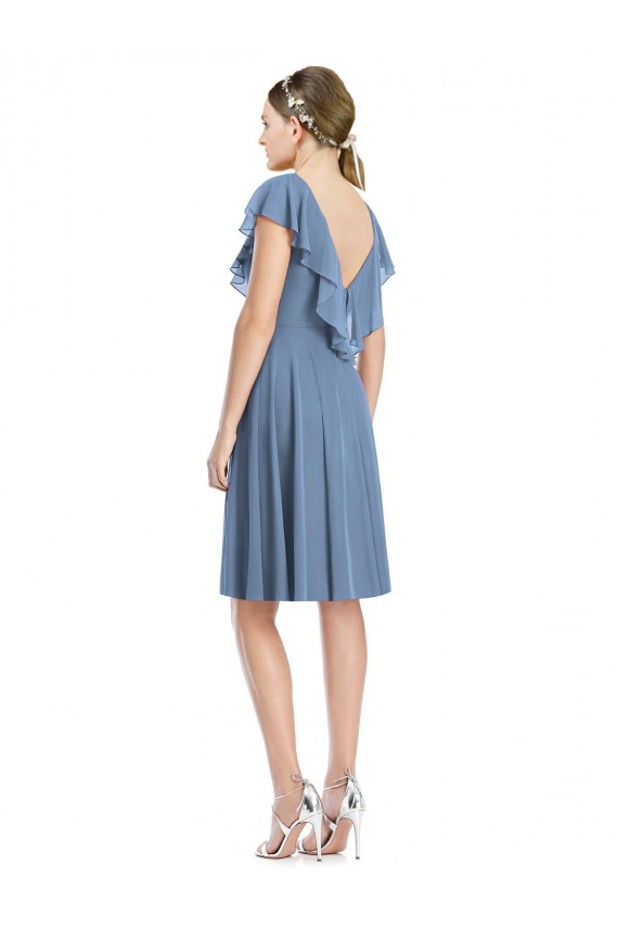 Cheap Cocktail Length V-Neck V-Back Short Chiffon Bridesmaid Dress Canada