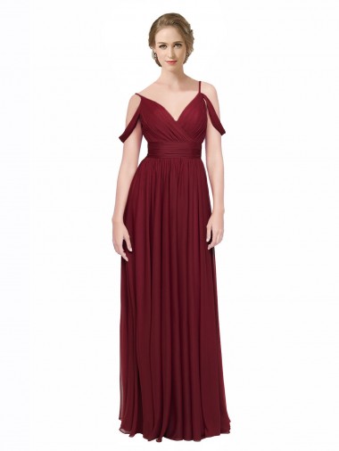 Cheap Off the Shoulder V-Neck Petite Chiffon Bridesmaid Dress with Open Back Canada