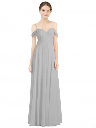 Cheap Off the Shoulder Long Chiffon Bridesmaid Dress with Ruched Bodice Canada