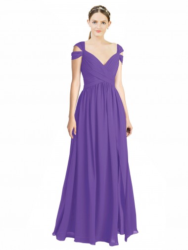 Cheap Off the Shoulder Cap Sleeves Chiffon Bridesmaid Dress with Pleats Canada