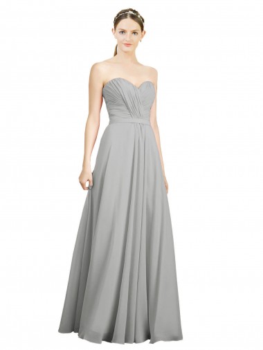 Cheap Sweetheart Strapless Draped Long Chiffon Bridesmaid Dress Canada