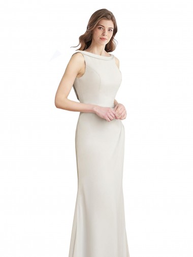 Cheap Long Chiffon Bridesmaid Dress with Boat Neckline and Satin Collar Canada