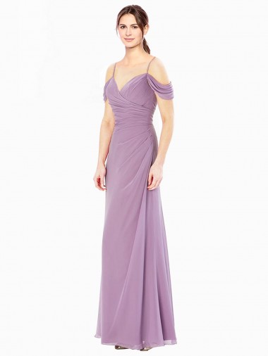 Cheap Draped Off the Shoulder Sweetheart Chiffon Bridesmaid Dress with Button Back Canada