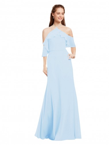 Cheap Chiffon Halter Neck Bridesmaids Dress with Flounced Neckline Canada