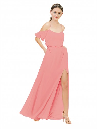 Cheap Draped Off the Shoulder Sleeves Chiffon Bridesmaid Dress Canada