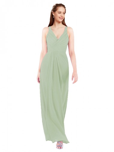 Cheap Feminine Chiffon Bridesmaid Dress with Ruching and V-Neckline Canada