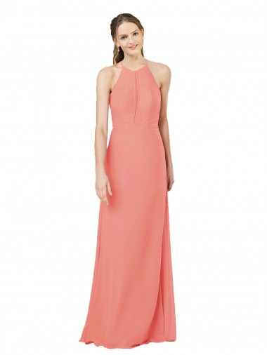 Cheap Modern Long Chiffon Bridesmaid Dress with Keyhole Back Canada