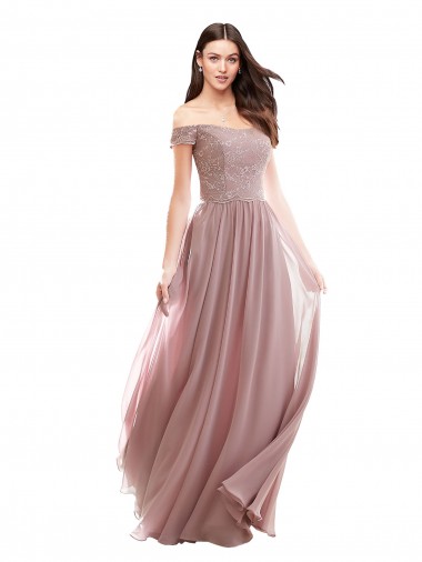 Cheap Floor Length Chantilly Lace Off the Shoulder Chiffon Bridesmaid Dress Canada