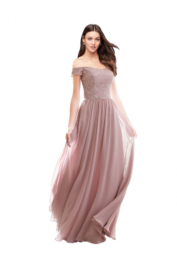 Cheap Floor Length Chantilly Lace Off the Shoulder Chiffon Bridesmaid Dress Canada