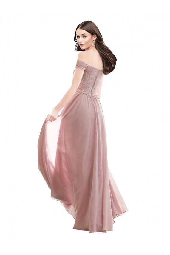 Cheap Floor Length Chantilly Lace Off the Shoulder Chiffon Bridesmaid Dress Canada