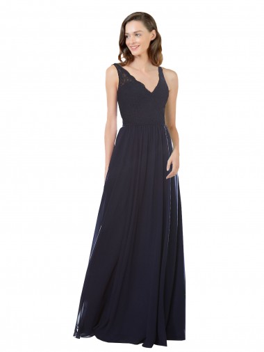 Cheap Elegant Chiffon Bridesmaid Dress with V-Neck Lace Bodice Canada