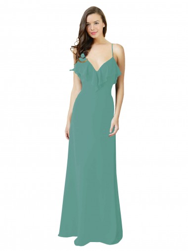 Cheap Full Length Chiffon Bridesmaid Dress with Ruffled V-Neckline Canada