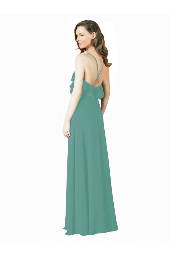 Cheap Full Length Chiffon Bridesmaid Dress with Ruffled V-Neckline Canada