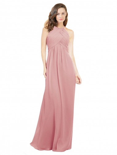 Cheap Chiffon Bridesmaids Dress with Draped Bodice and Keyhole Back Canada