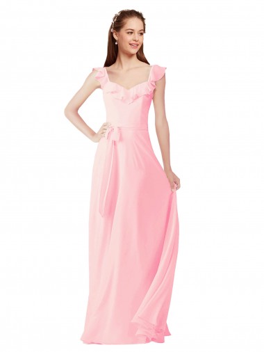 Cheap Chiffon Bridesmaids Dress with Ruffle Neckline Canada