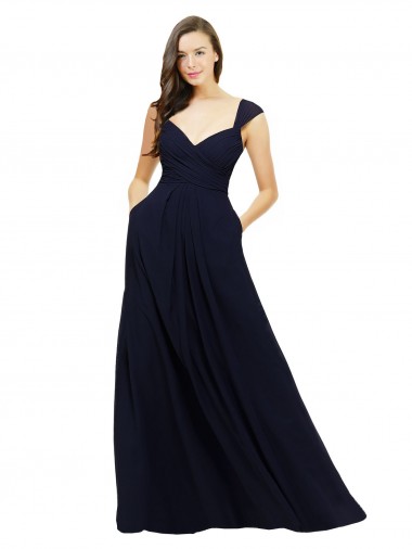 Cheap Chiffon Bridesmaid Dress with Rouched Draped Bodice and Watteau Back Canada