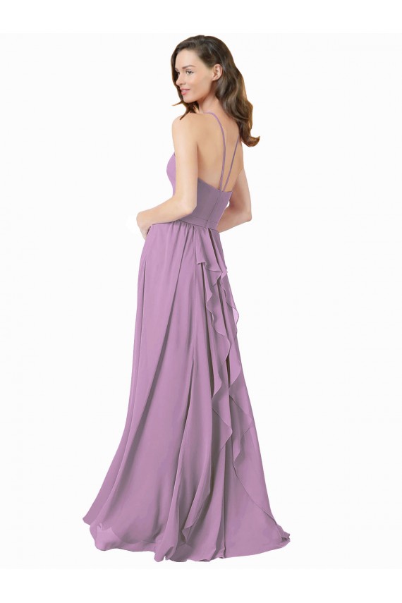 Cheap High Halter Chiffon Bridesmaid Dress with Ruffle Details Back Canada