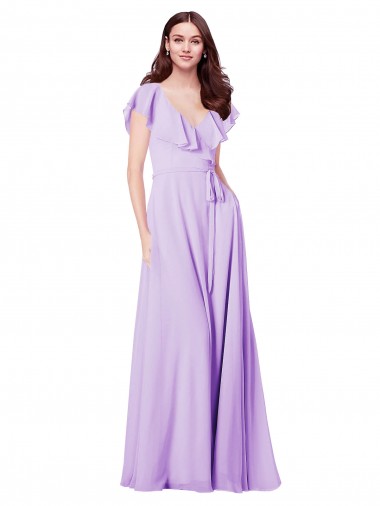 Cheap Flutter Sleeves V-Neck Chiffon Bridesmaid Dress Canada