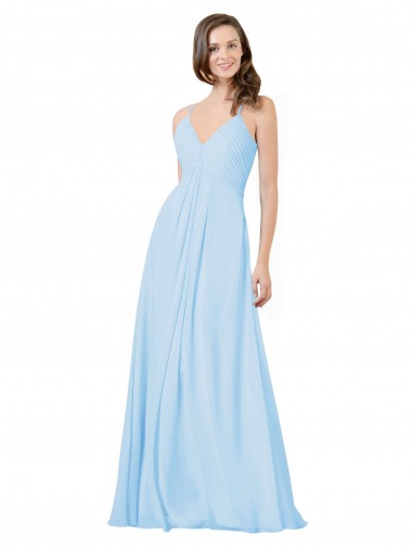 Cheap Long V-Neck Chiffon Bridesmaid Dress with Keyhole Back Canada