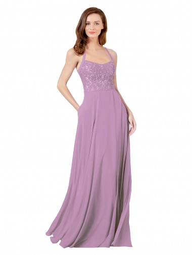 Cheap Floral Detailed Chiffon Bridesmaid Dress with Keyhole Back Canada