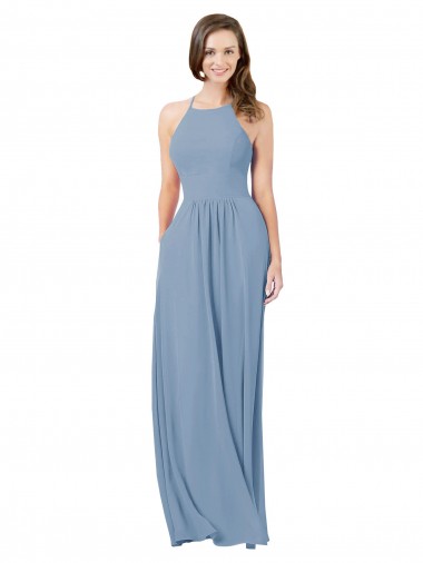 Cheap Chiffon Bridesmaid Dress with High Halter Neckline Canada