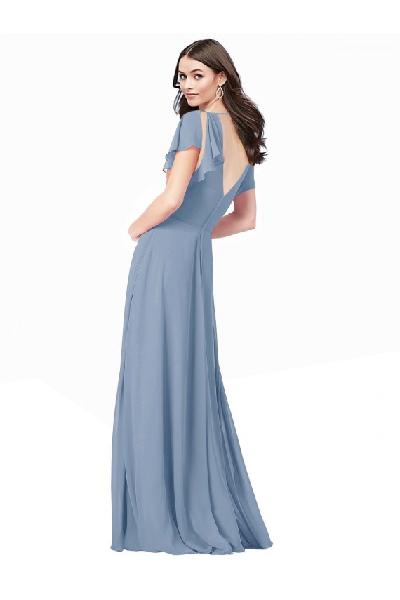 Cheap Chiffon Bridesmaid Dress with Flutter Sleeves and Front Slit Canada