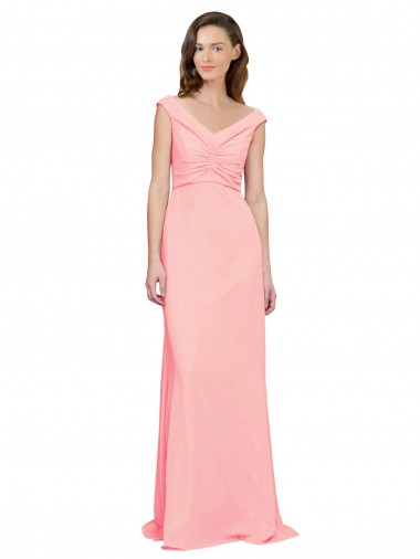 Cheap Luxe Chiffon Bridesmaid Dress with Shoulder Tip Gathered Bodice Canada