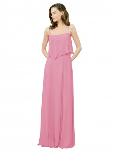 Cheap Spaghetti Strap Chiffon Bridesmaids Dress with Ruffle Overlay Canada