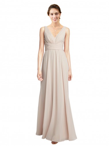 Cheap Long V-Neck Chiffon Bridesmaids Dress with Double Straps Canada