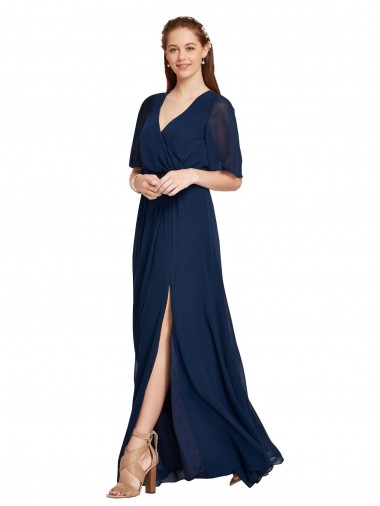 Cheap V-Neck Plush Chiffon Bridesmaid Dress with Flutter Sleeves Canada