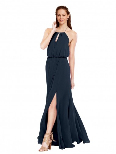 Cheap Grecian Style Halter Chiffon Bridesmaid Dress with Keyhole and Slit Canada