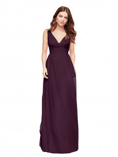 Cheap Plunging V-Neckline Long Chiffon Bridesmaid Dress with Deep V-Back Canada